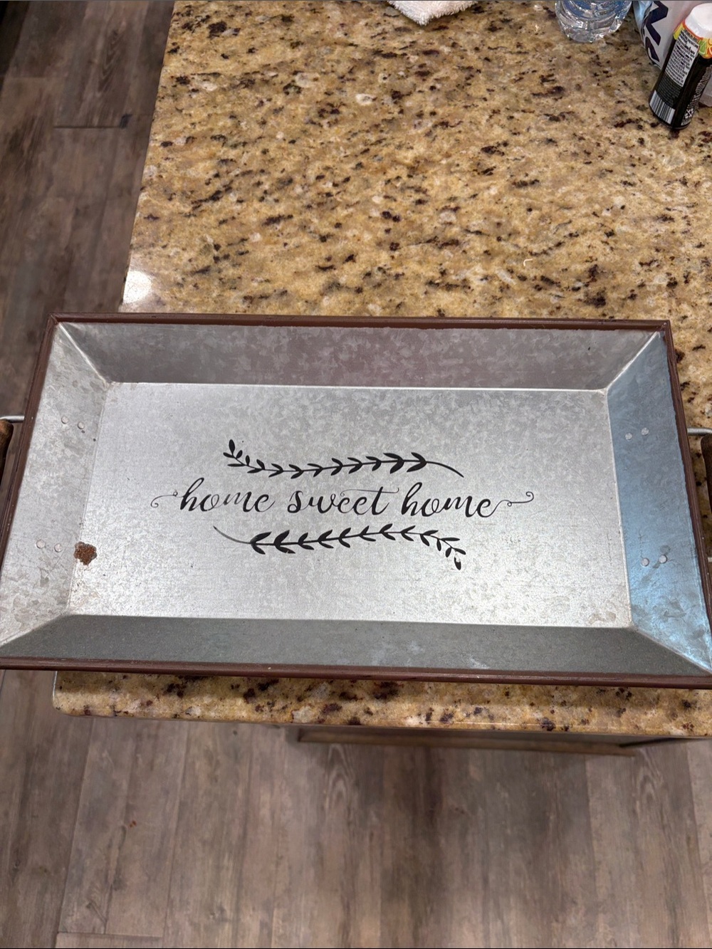 Galvanized 'Home Sweet Home' Serving Tray with Brown Trim